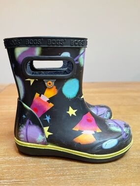 Bogs Skipper II Dreamcore Space Black Multi Rain Boots Waterproof Sz 6